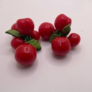 Vintage Red Cherry Earrings Lucite Cluster Mid Century Retro 1950s